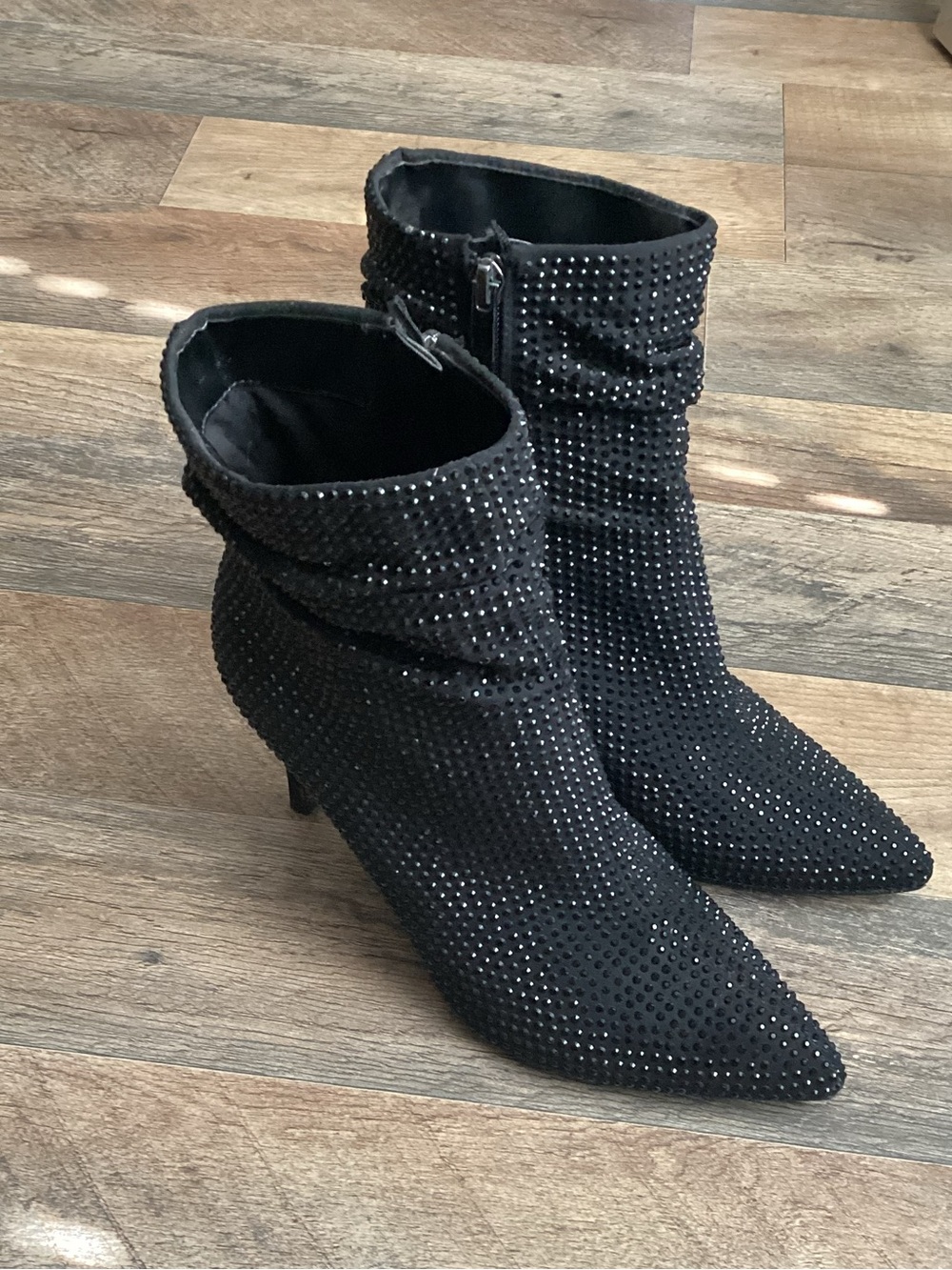 Nine West Women's Black Crystal-Embellished Pointed Toe Ankle Boots